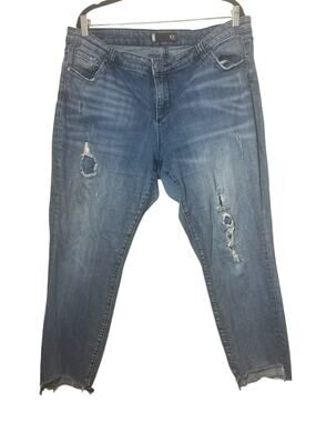 Kut From the Kloth Reese Ripped Knee Distressed Ankle Straight Leg Raw Hem 18W
